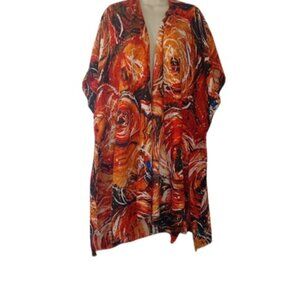 Styline Womens Kimono Orange Combo Frayed Hem Tribal OS New